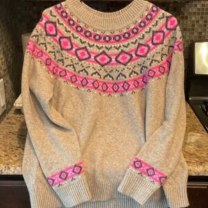 LOFT Beige Sweater with Pink Accents